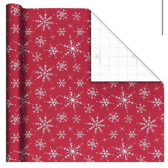 Hallmark Wrapping Paper Christmas Snowflakes On Red 35 sq ft Roll Holiday Gift - Picture 2 of 4